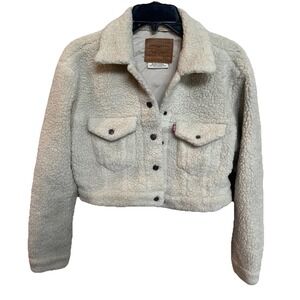 Levi's Cloud Cream‎ Fuzzy Teddy Sherpa Western Cropped Trucker Jacket Small